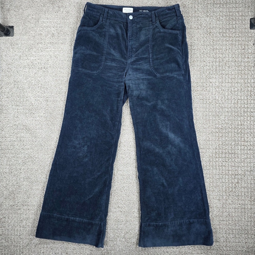 Pilcro Anthropologie Navy Blue Corduroy Wide Leg Flare Pants 32x32 High Rise